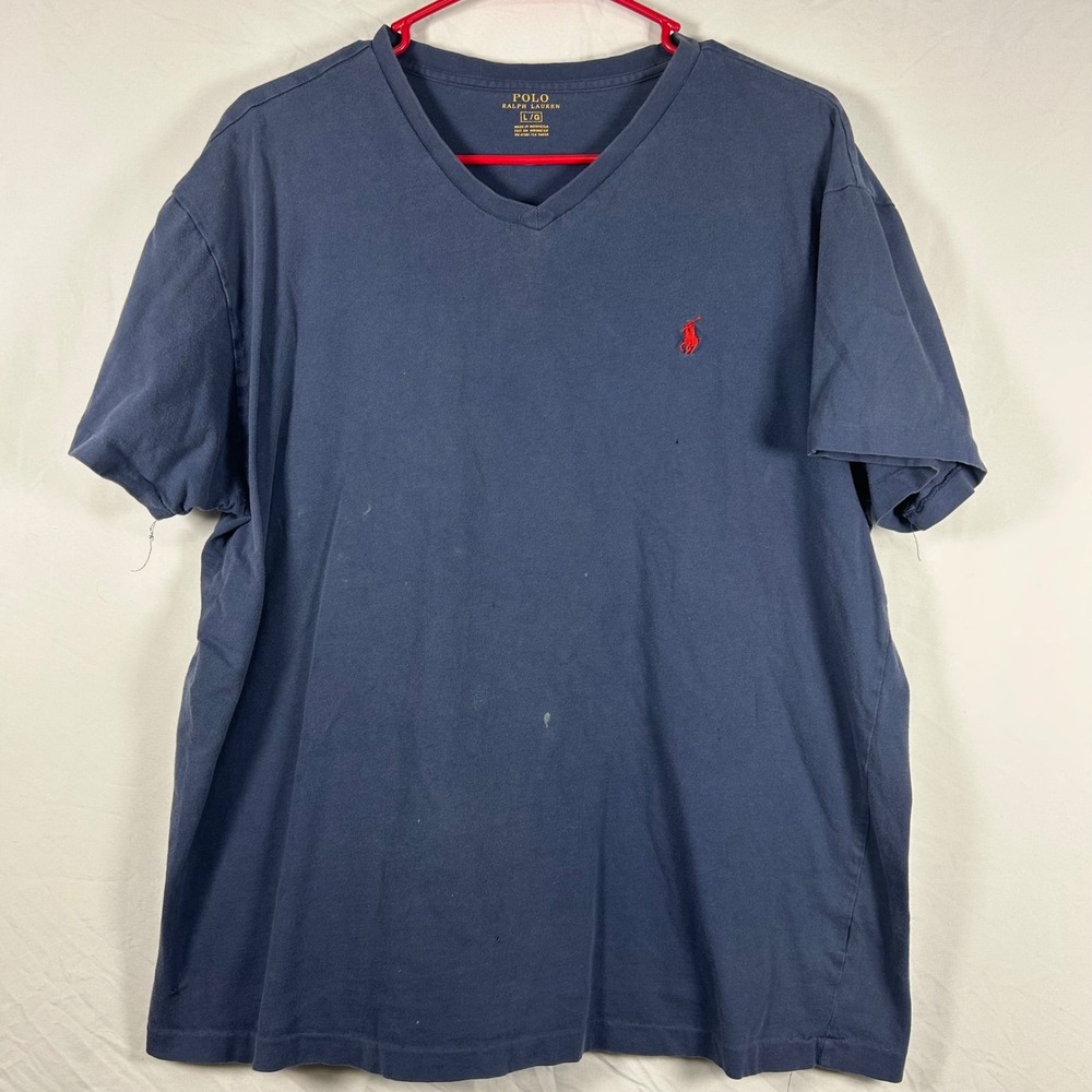 Polo Ralph Lauren T-Shirt Mens Large Navy Blue V-Neck Pony Logo Short Sleeve